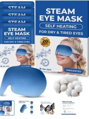 Self-Heating Steam Eye Mask for Dry & Tired Eyes - Blue, Unscented